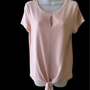 W5 Pink Short Sleeve Wrap Tie Waist Nubby Fabric Top With Cutout Size Large